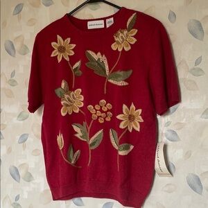 NWT Alfred Dunner Embroidered Sunflower Short-sleeve Sweater